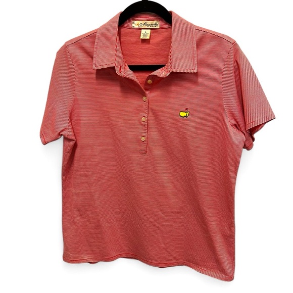 Magnolia Lane Red & White Stripe PGA Masters Polo 100% Cotton Size Large - Picture 1 of 10
